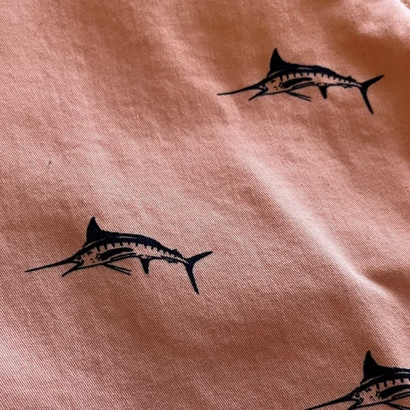 Hudson & Barrow Shorts Flat Front Swordfish Print Men's 34 Pink Cotton Beach - Picture 3 of 14